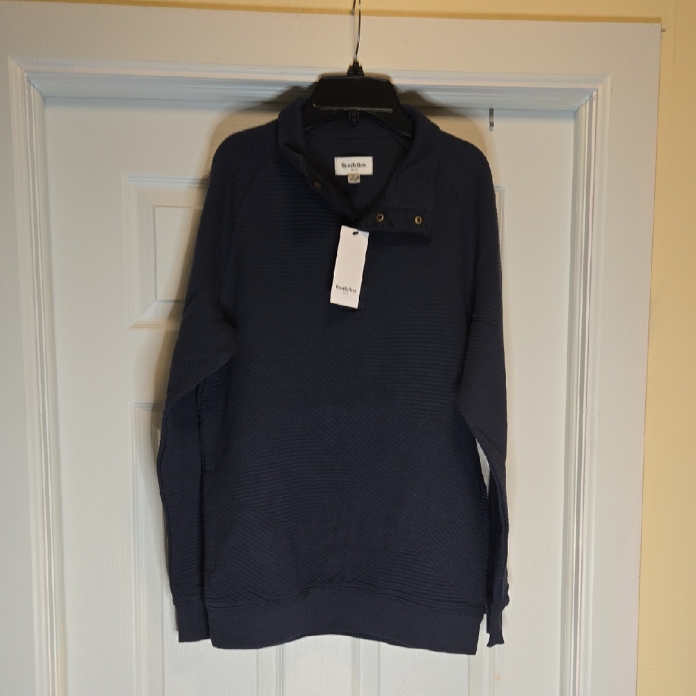Men's Navy Quarter Button Up Sweater